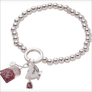 Stretch Bracelet with Cup and Tea Bag Charms, Nickel-Free Brass